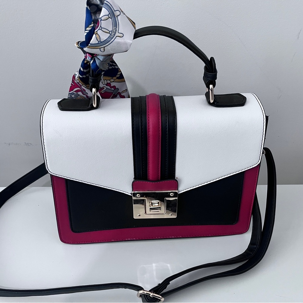 Amazon White, Blue and Red Satchel with Geometric Elegance